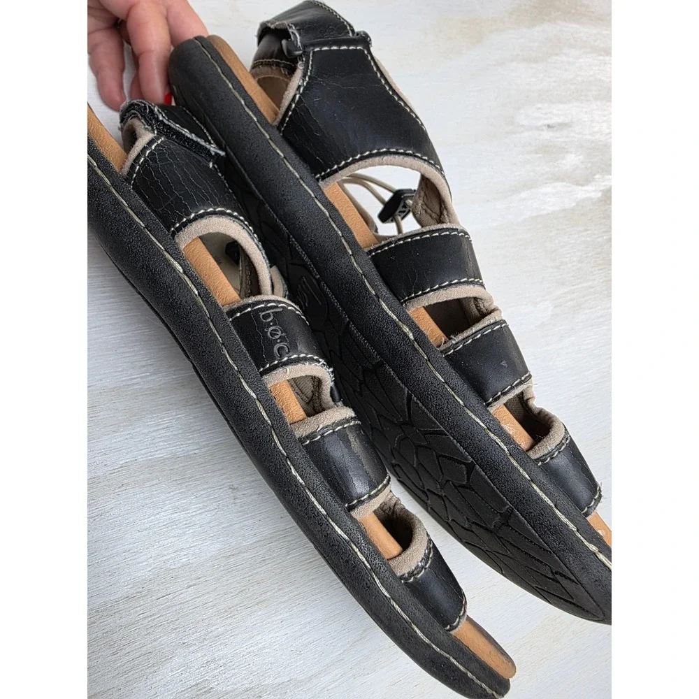 b.o.c. Born Concept Mens Leather Fisherman Sandals Black Bungee AD4009 Size 10M
